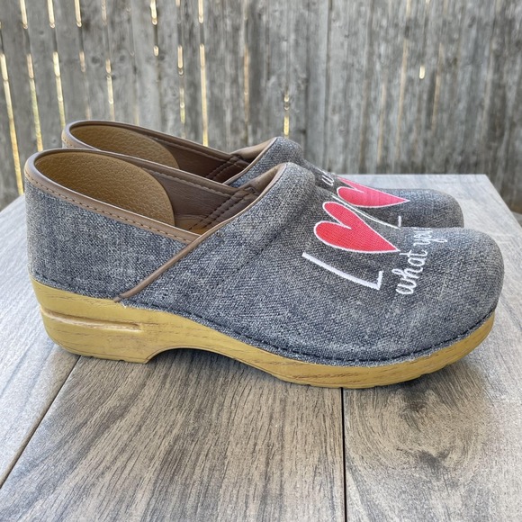 Dansko Twin Pro Clogs Women US 9.5 EU 40 Gray Love What You Do Embroidered Shoes - Picture 1 of 14